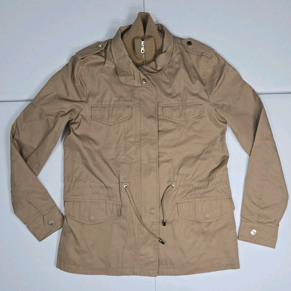 MASSIMO DUTTI Women M Utility Jacket Khaki Cotton Double Closure